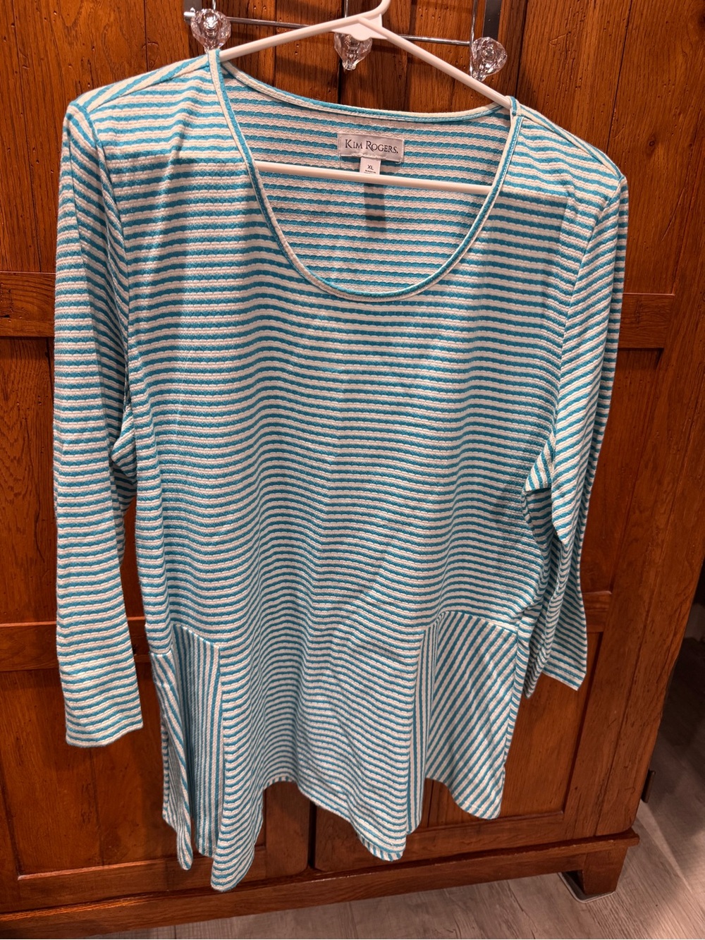 Kim Rogers Teal & White Striped Scoop Neck Tunic